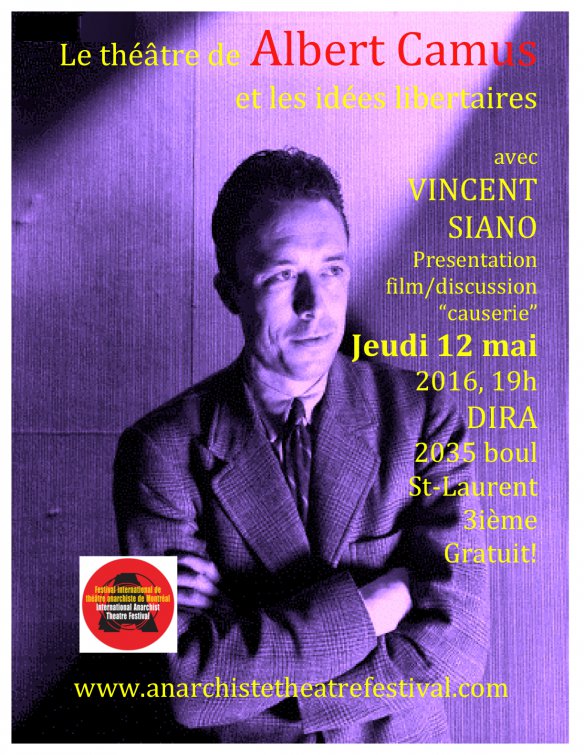 Le théâtre de Camus et les idées libertaires, Jeudi 12 mai 2016, 19h au DIRA