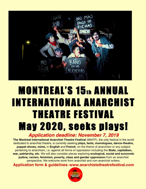 Montreal’s 15th Annual International Anarchist Theatre Festival Seeks Plays!