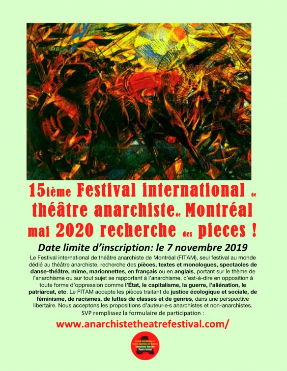 Le 15ème Festival international de théâtre anarchiste de Montréal recherche des pièces !