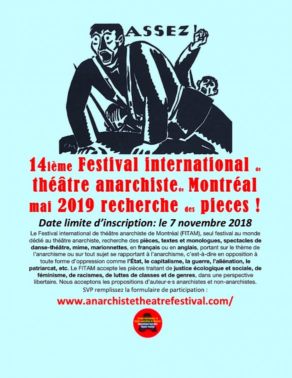 Le 14ème Festival international de théâtre anarchiste de Montréal recherche des pièces!