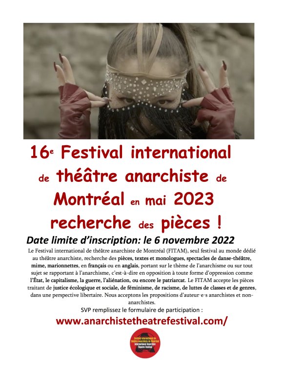 Le 16ème Festival international de théâtre anarchiste de Montréal recherche des pieces !
