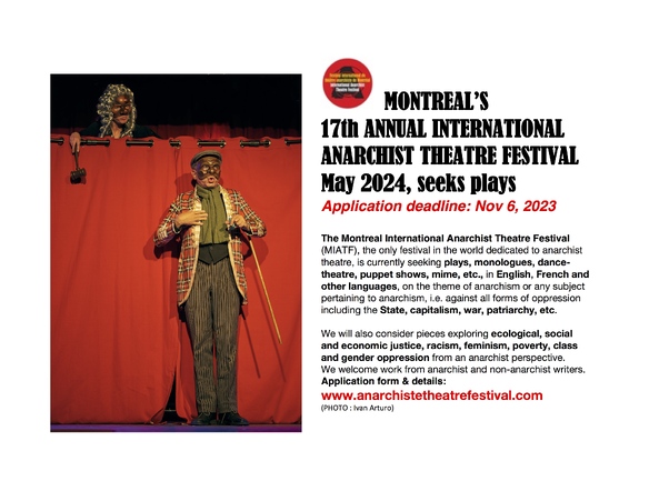 Apply now to be part of the Montreal International Anarchist Theatre Festival's 2024 season
