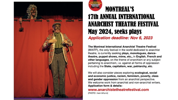 Apply now to be part of the Montreal International Anarchist Theatre Festival's 2024 season